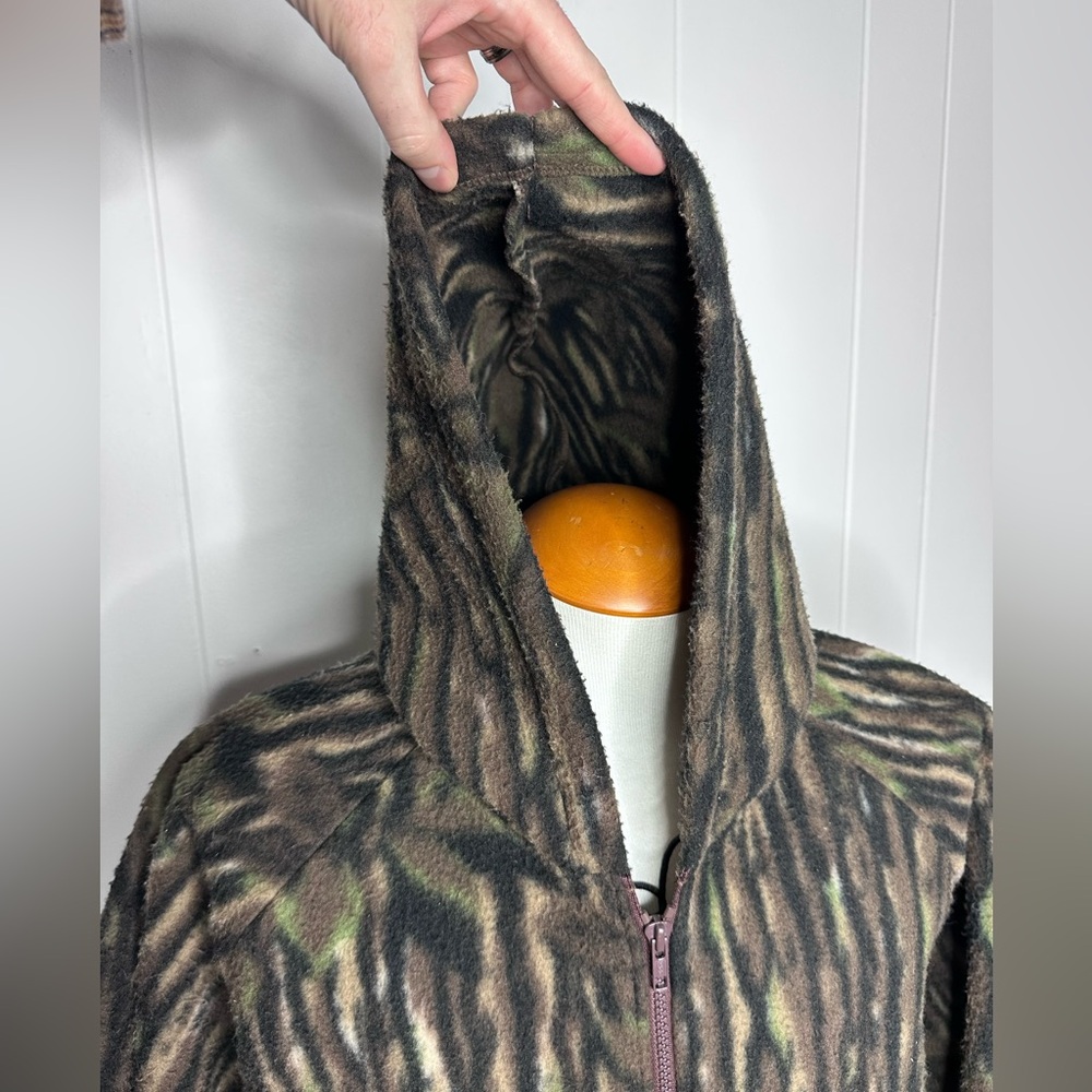 Vintage Cabelas 80’s Tree Bark Camo Full Zip Fleece Jacket w/ Hood - Picture 8 of 12